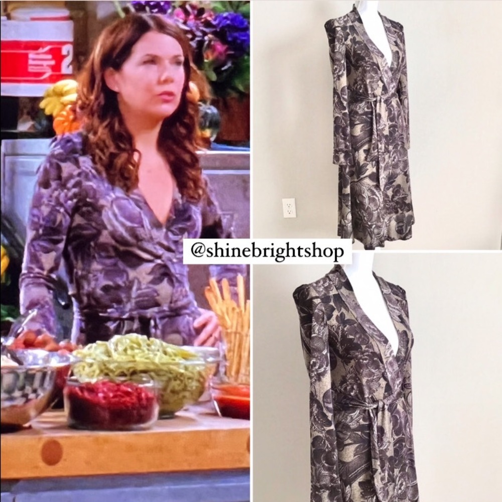 Rare Early 2000s Vintage Silk Wrap Dress ASO Lorelai Gilmore in Gilmore Girls - Picture 2 of 16